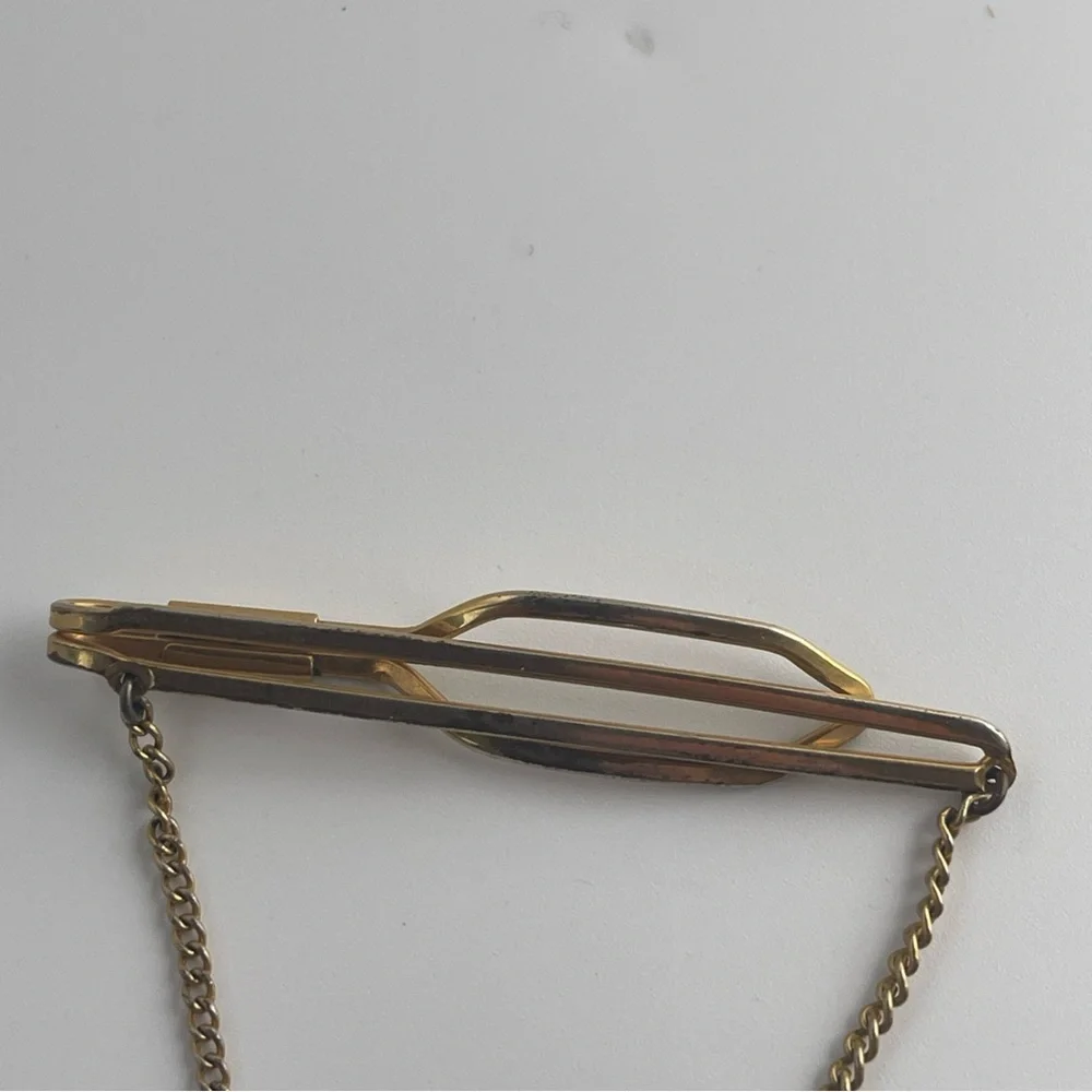 Vintage Tie Clasp NU-LOK Tie bar with clear & black Embellishment